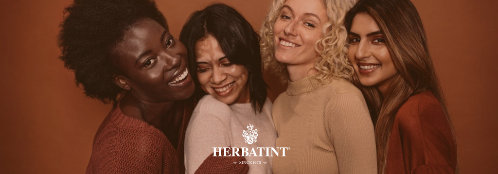 Culturally diverse women with the Herbatint logo. Herbatint works on all hair types - curly, straight, wavy and more. 